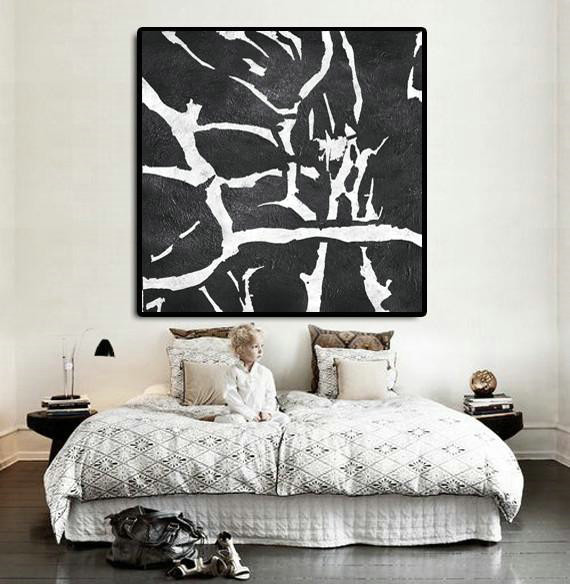 Large Contemporary Art Canvas Painting,Oversized Minimal Black And White Painting,Pop Art Canvas #S7A7